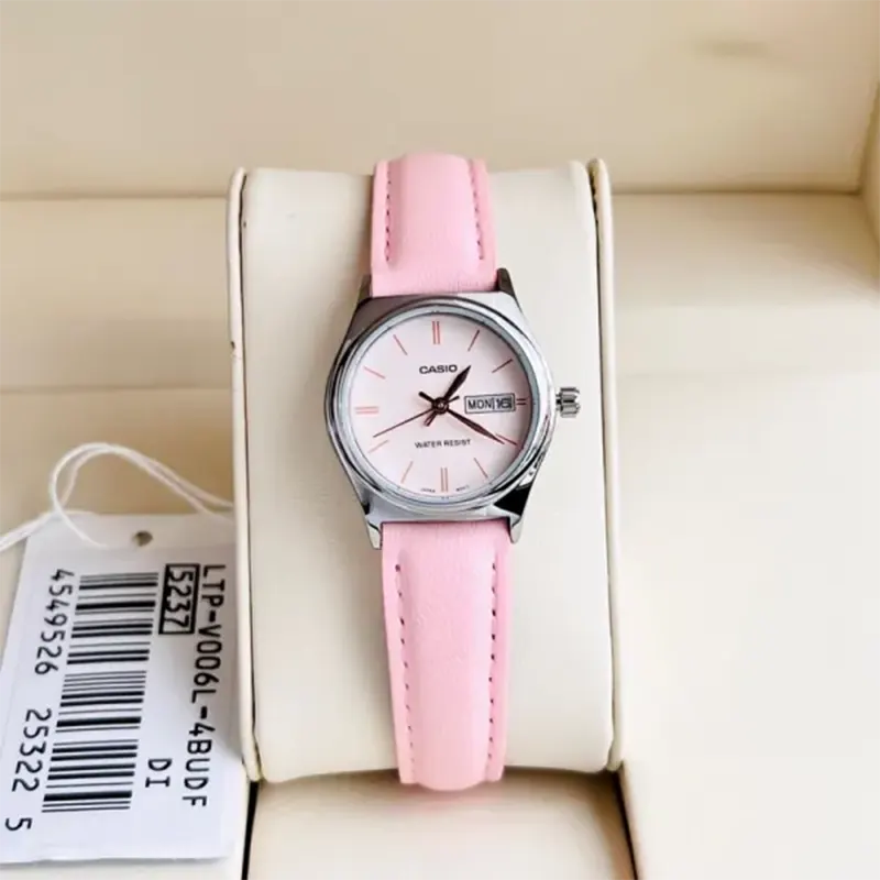 Casio Pink Dial Pink Leather Quartz Ladies Watch- LTP-V006L-4B